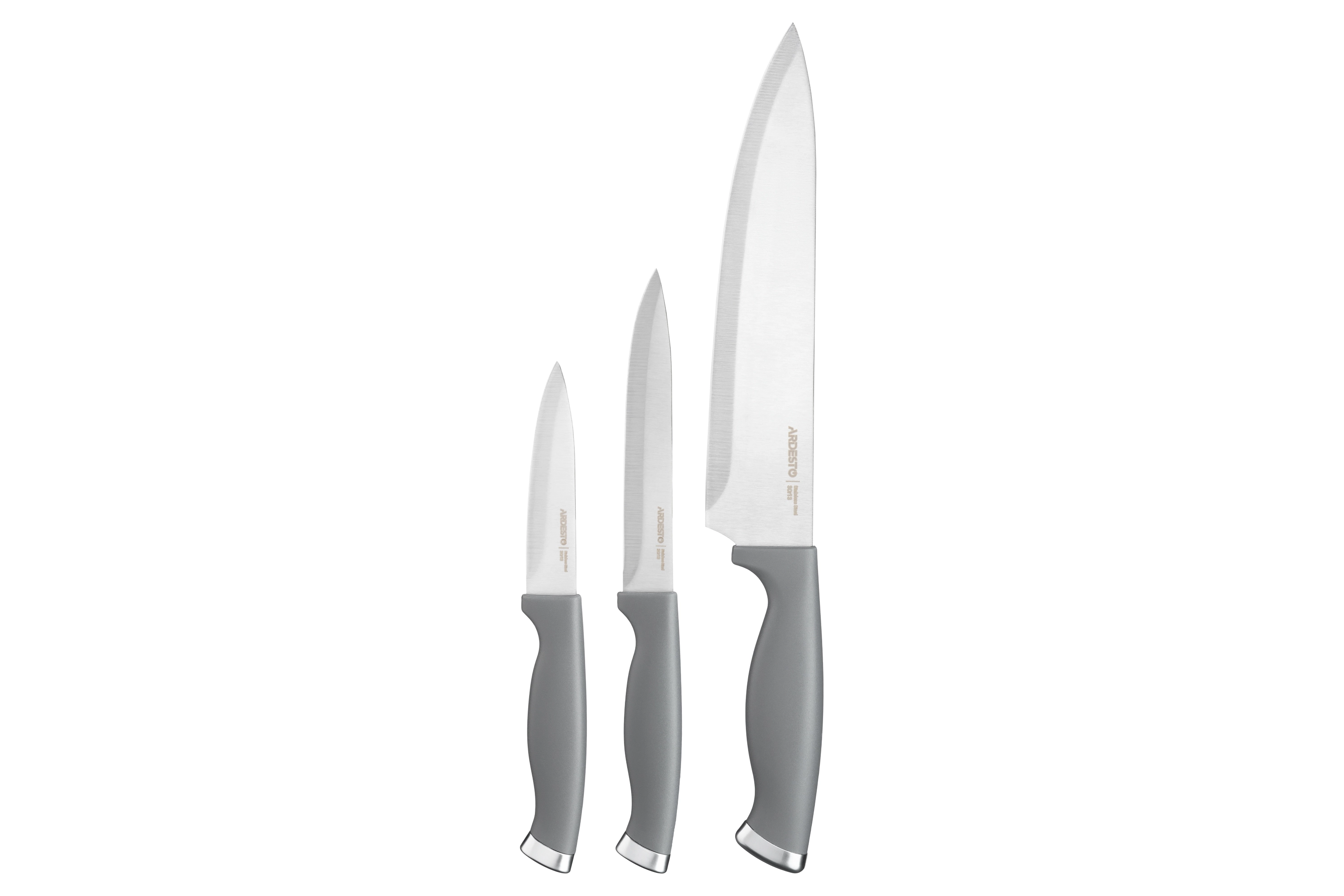Набір ножів Ardesto Gemini Gourmet, 3 предмети, нержавіюча сталь, пластик, сірий