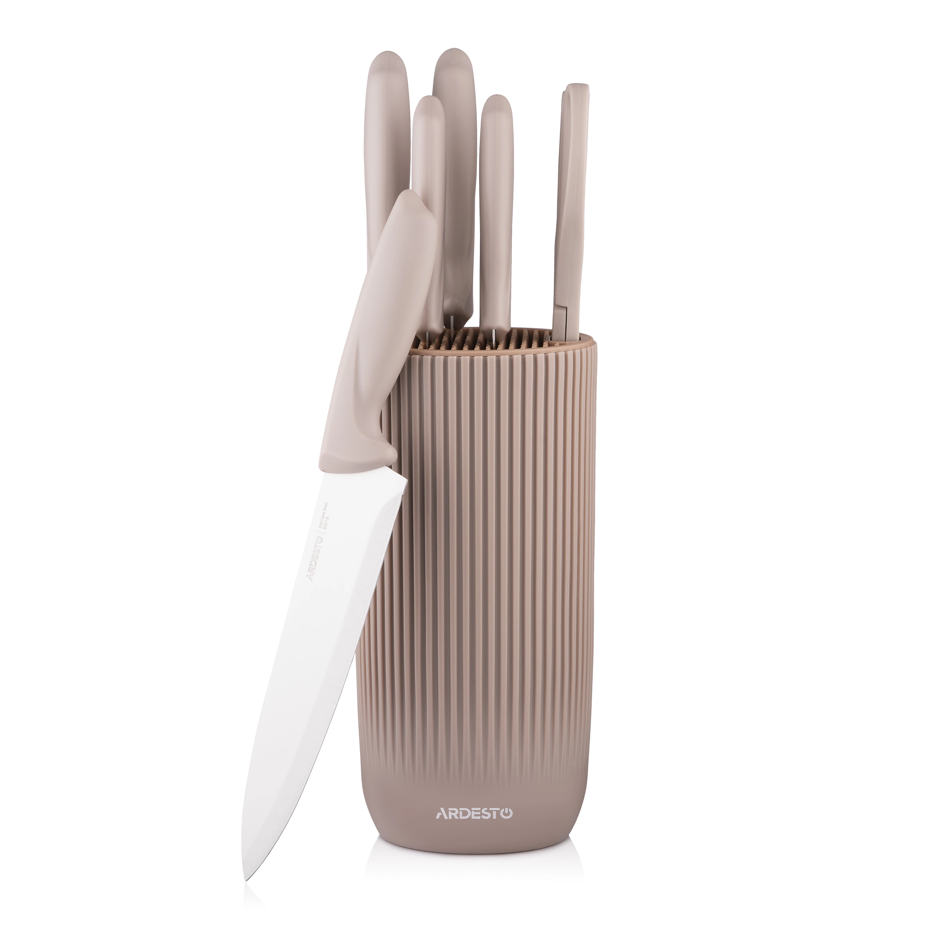 Набір ножів з блоком Ardesto Gemini, 7 предметів, нержавіюча сталь, пластик, бежевий
