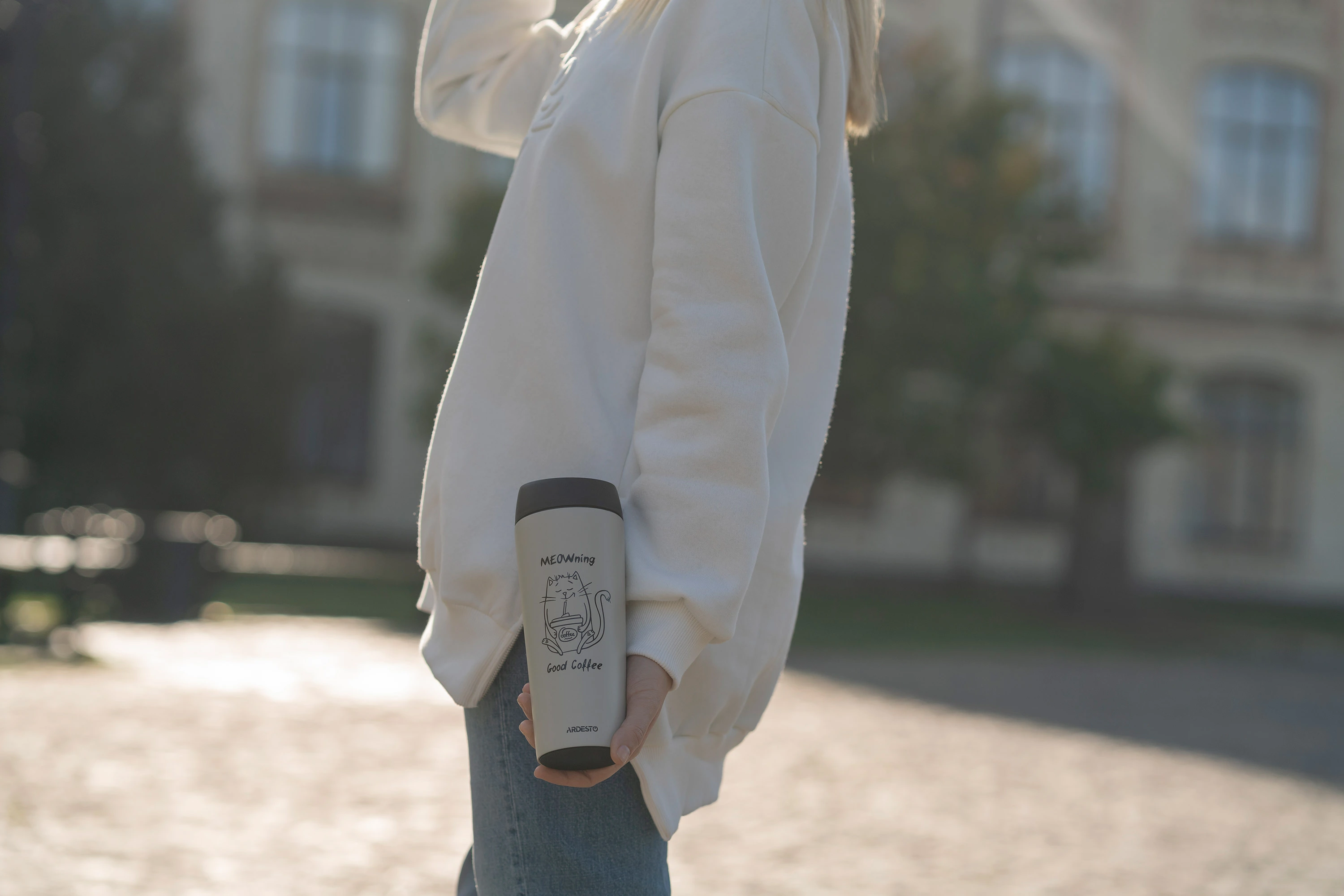 Термокухоль Ardesto Coffee Time Meowning, 450мл, нержавіюча сталь, бежевий - 3