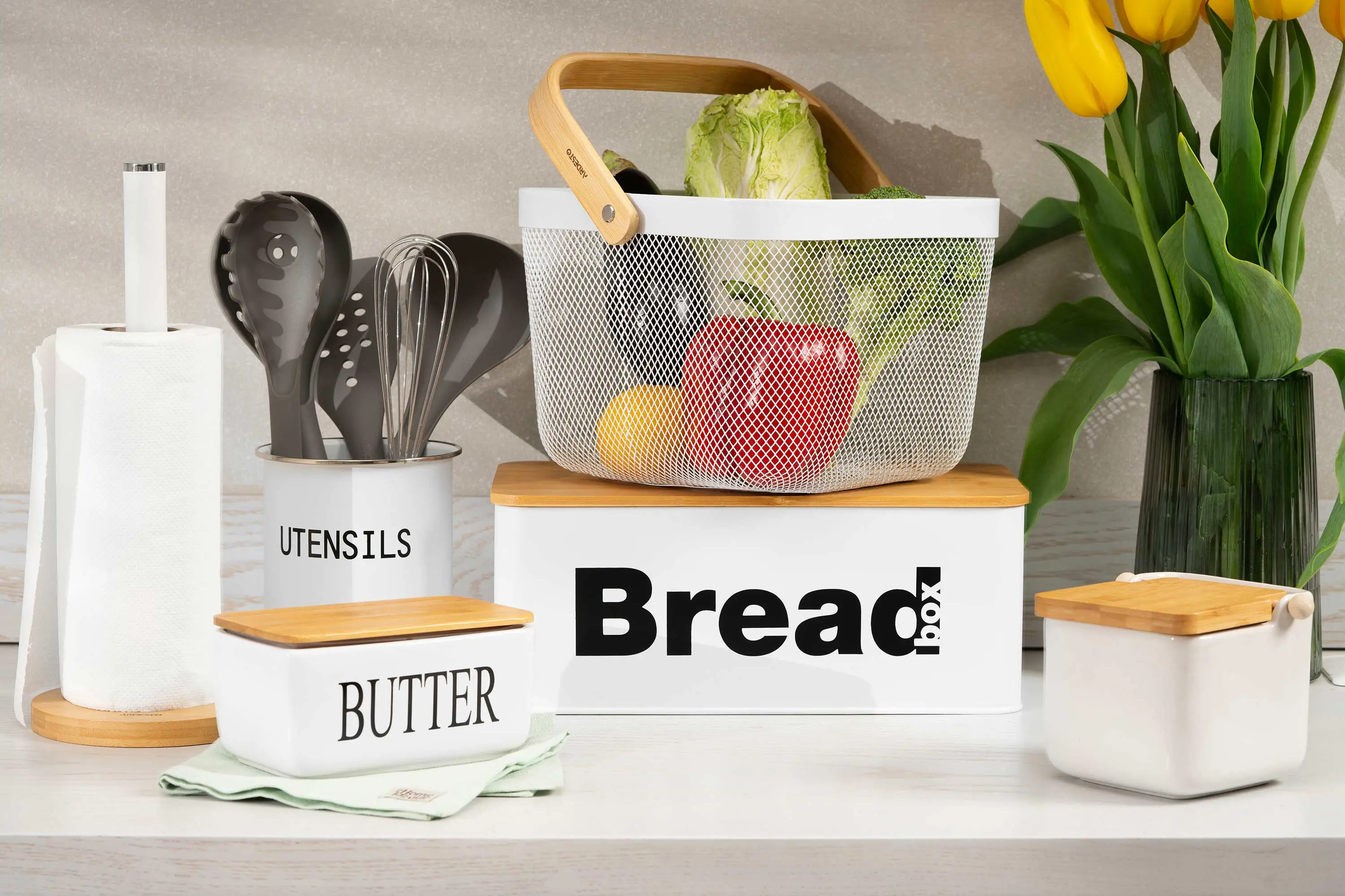 Хлібниця Ardesto Midori 33х18х13см, метал, бамбук, білий - 2