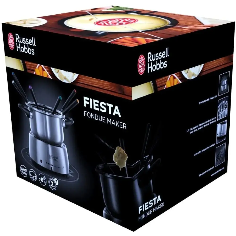 Електричне фондю Russell Hobbs Fiesta, ємність 2л, 1200Вт, 6 виделок в комплекті, нерж. сталь, сірий - 4
