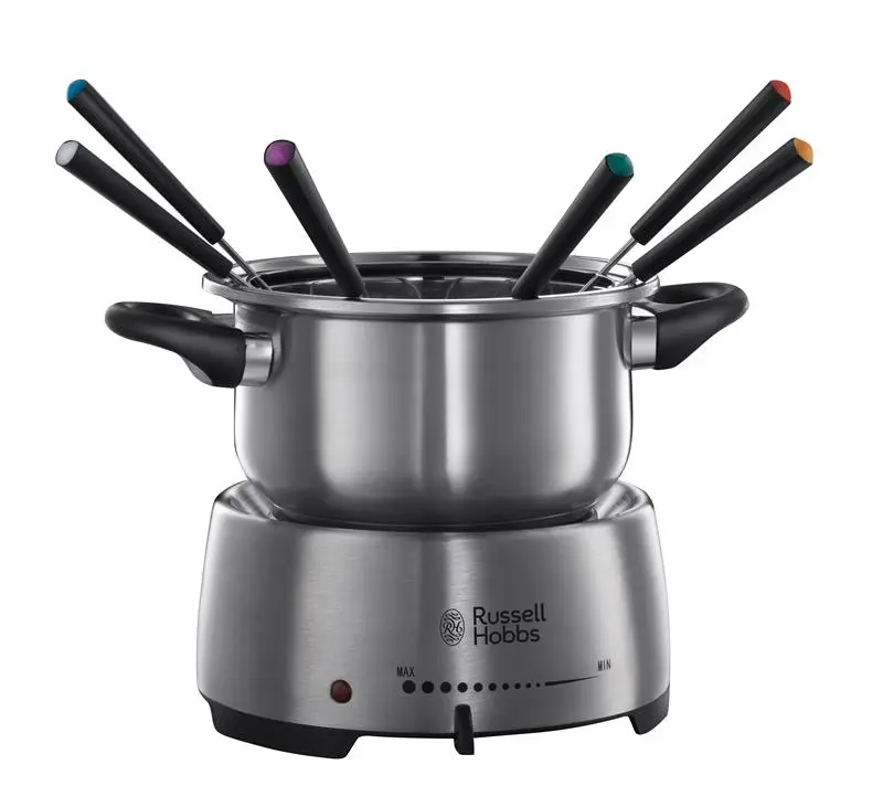 Електричне фондю Russell Hobbs Fiesta, ємність 2л, 1200Вт, 6 виделок в комплекті, нерж. сталь, сірий