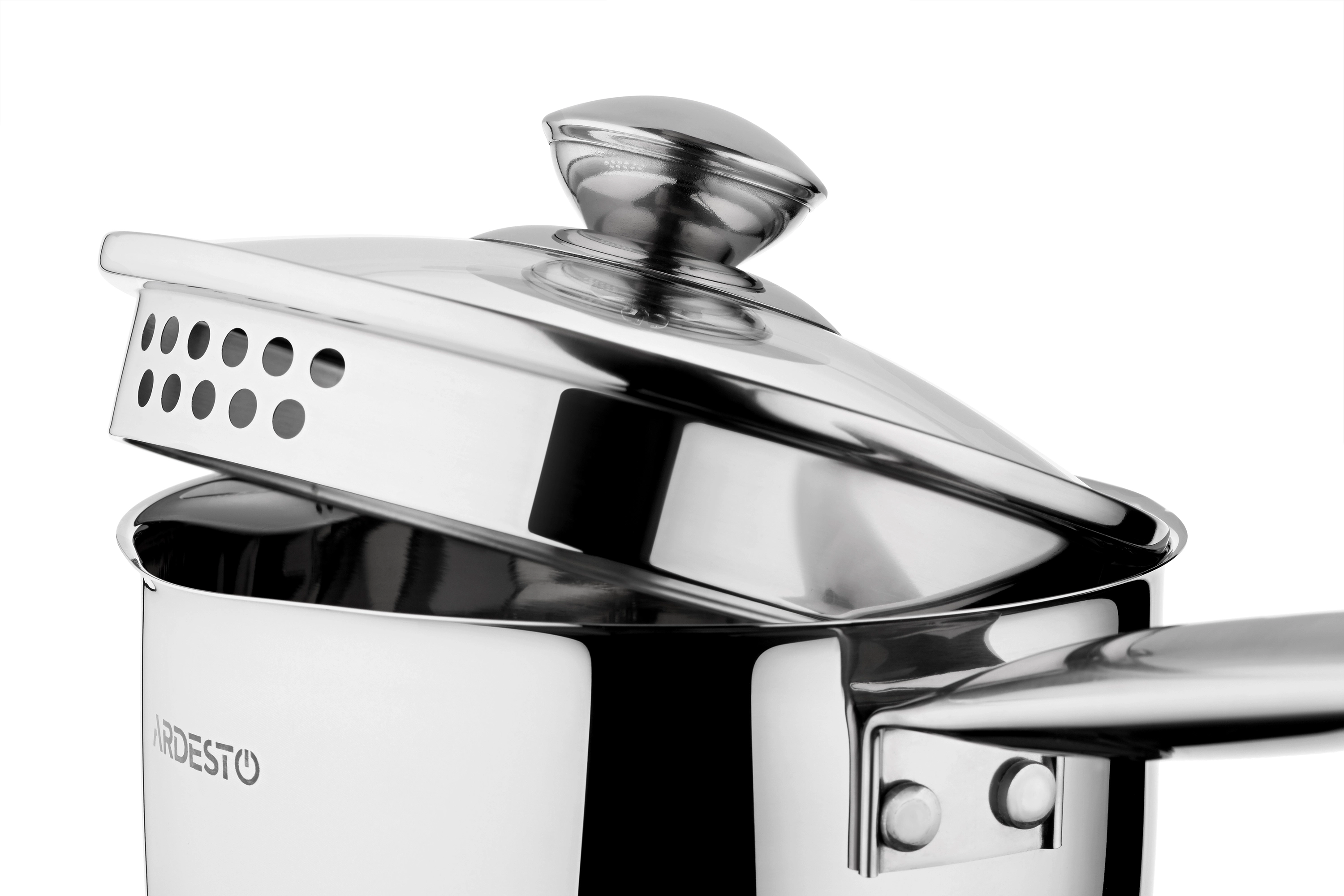 Ківш зі скляною кришкою та зливом Ardesto Gemini Lecco, 1.8л, нержавіюча сталь - 2