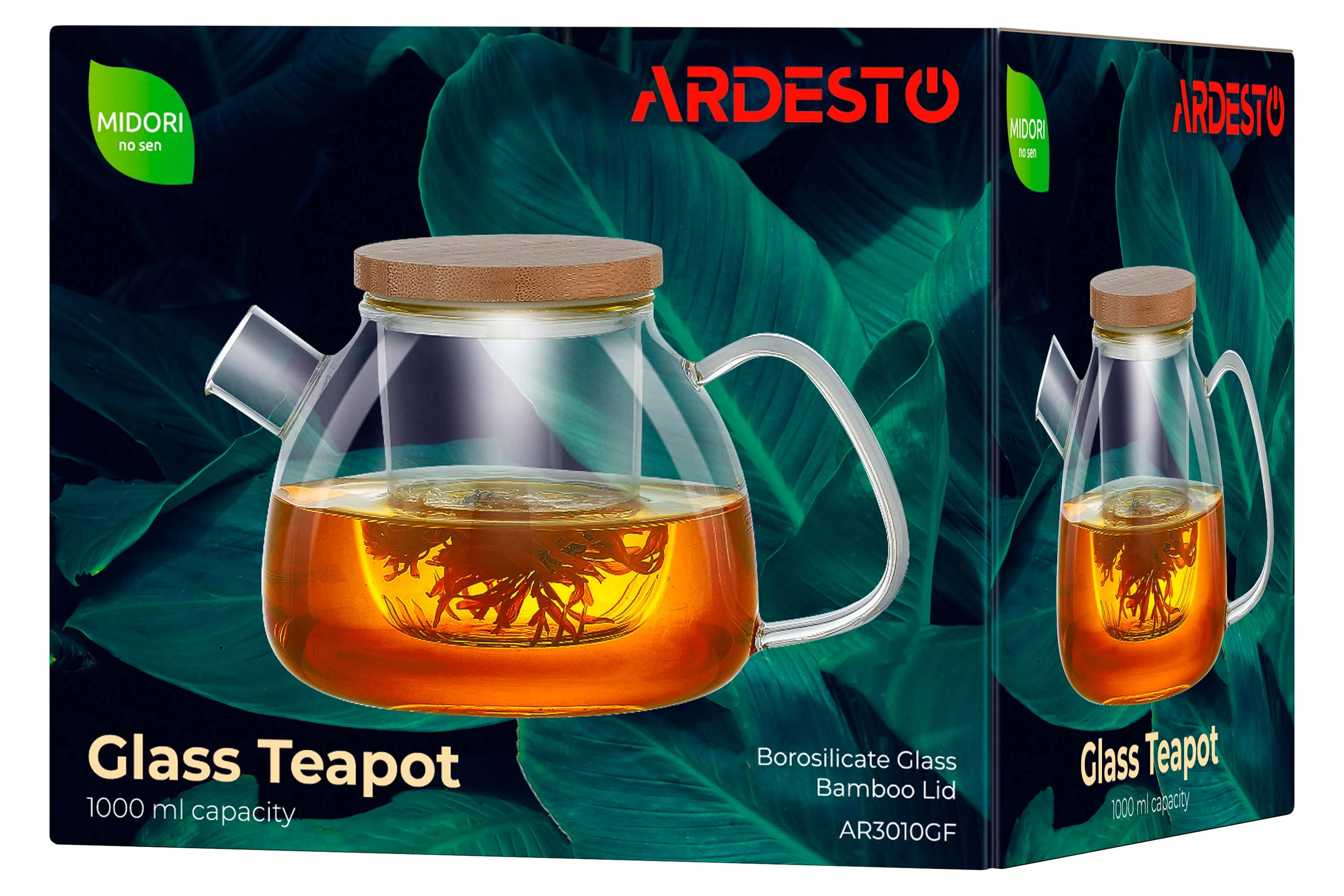 Заварник Ardesto, 1000мл, боросилікатне скло, бамбук, прозорий - 2