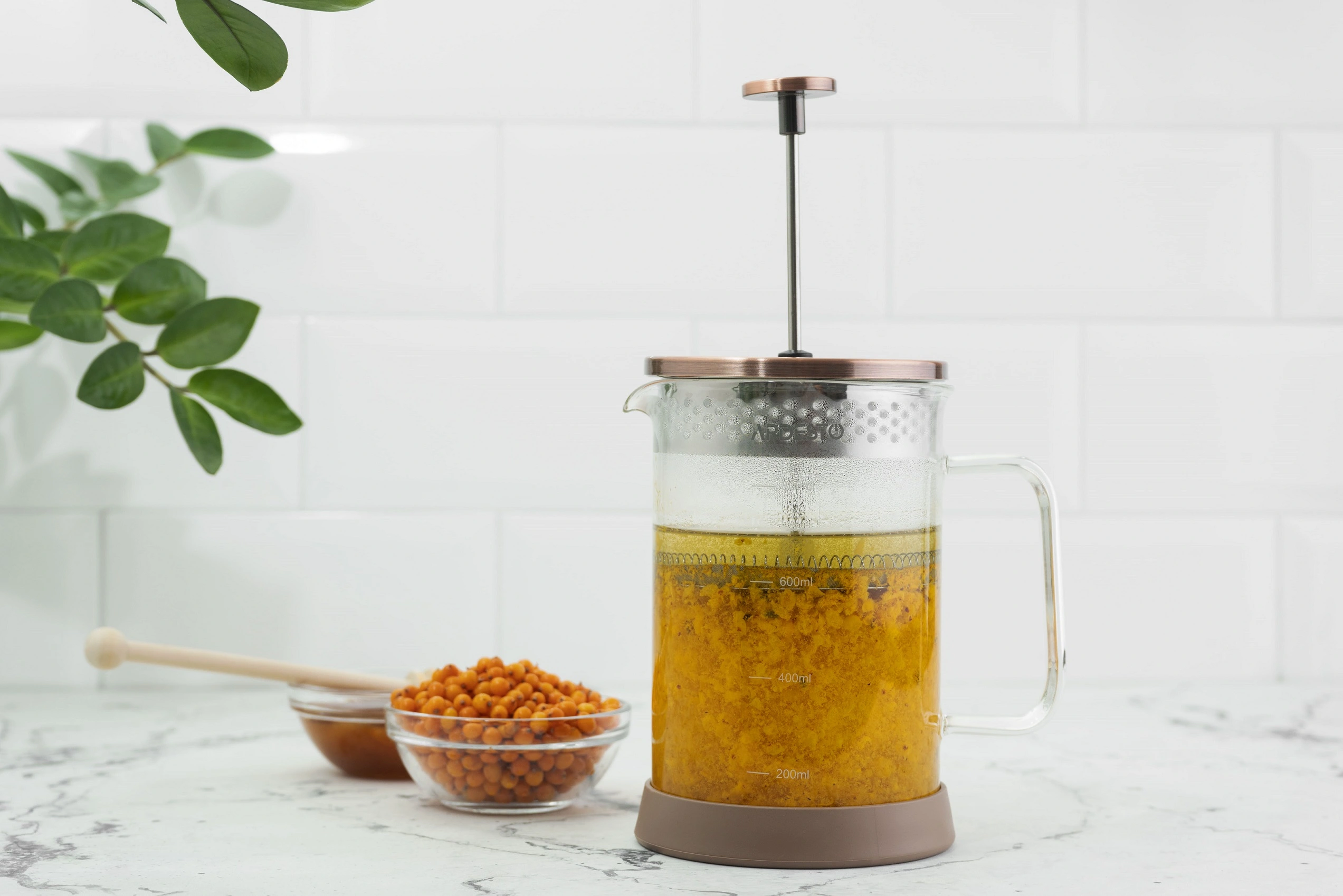 Френч-прес Ardesto Gemini, 800мл, боросилікатне скло, нержавіюча сталь, прозорий, мідний - 2