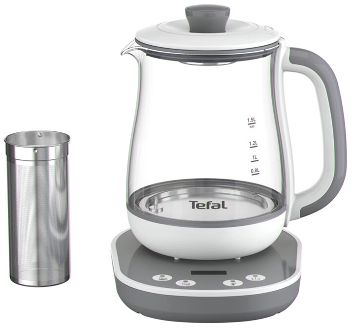 Електрочайник Tefal Tastea tea maker 1.5л, скло, заварник, біло-сірий