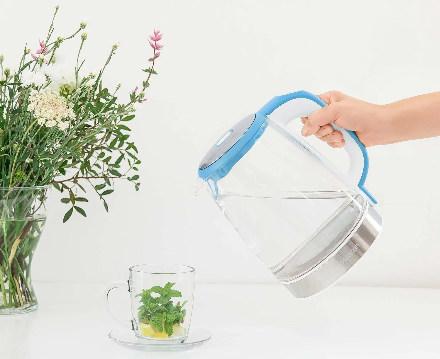 Електрочайник Sencor 2л, Strix, скло, 5 темп.реж, синій - 2