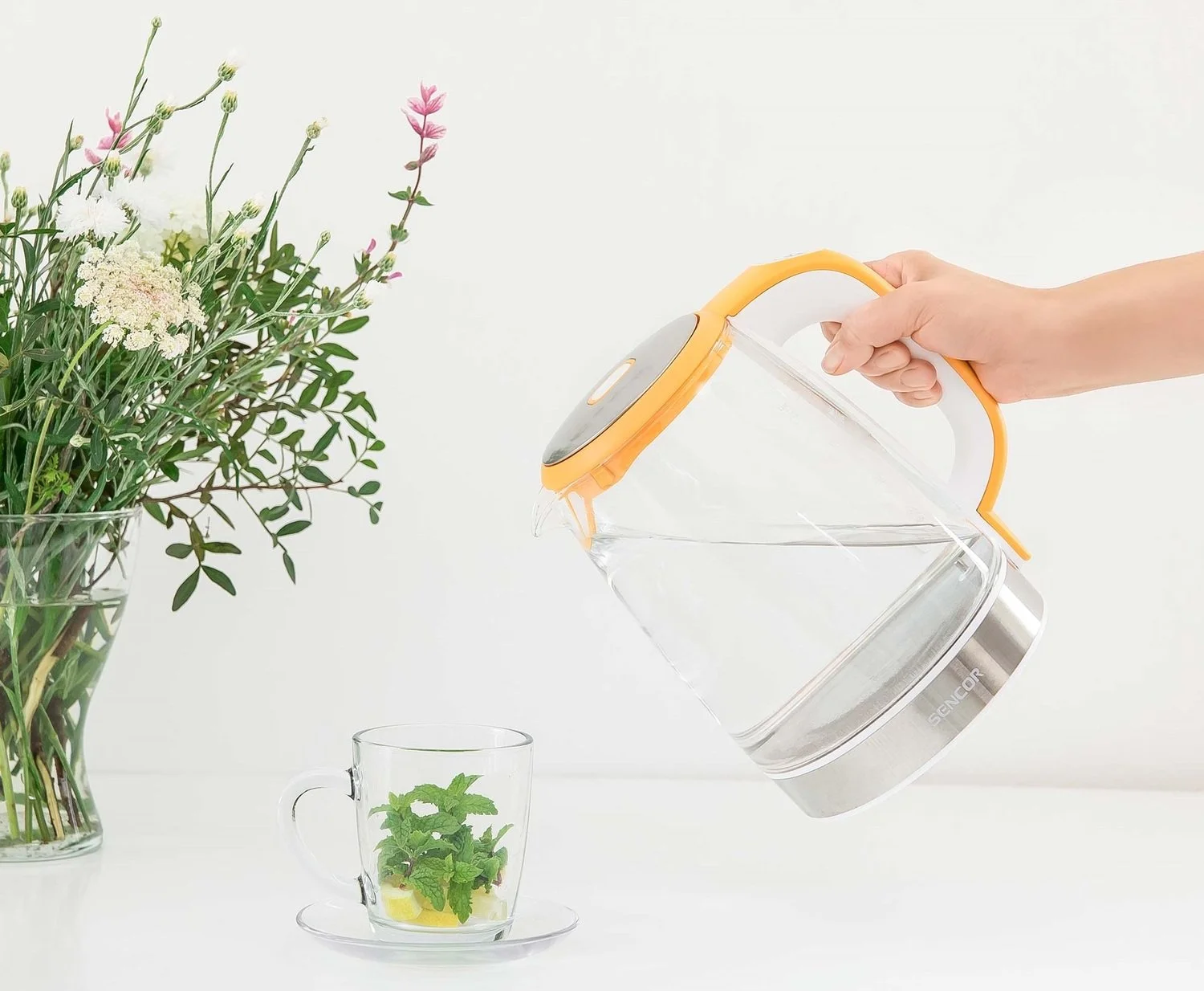 Електрочайник Sencor 2л, Strix, скло, 5 темп.реж, помаранчевий - 2