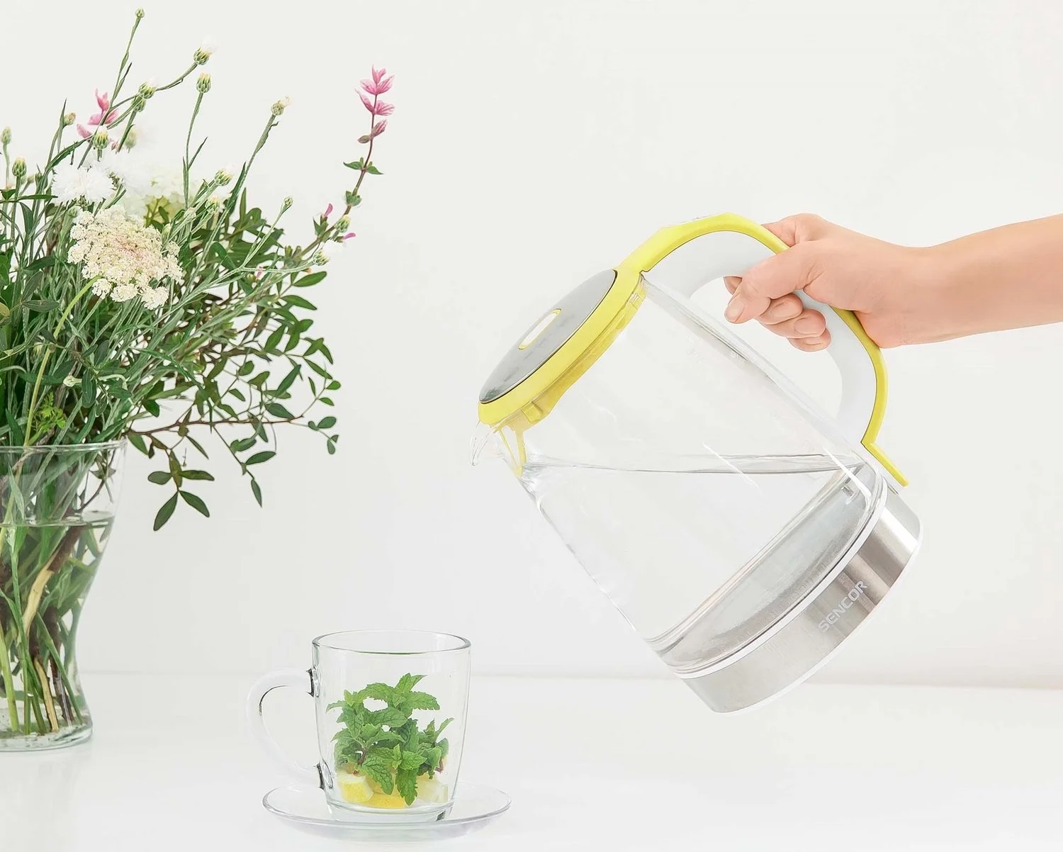 Електрочайник Sencor 2л, Strix, скло, 5 темп.реж, жовтий - 2