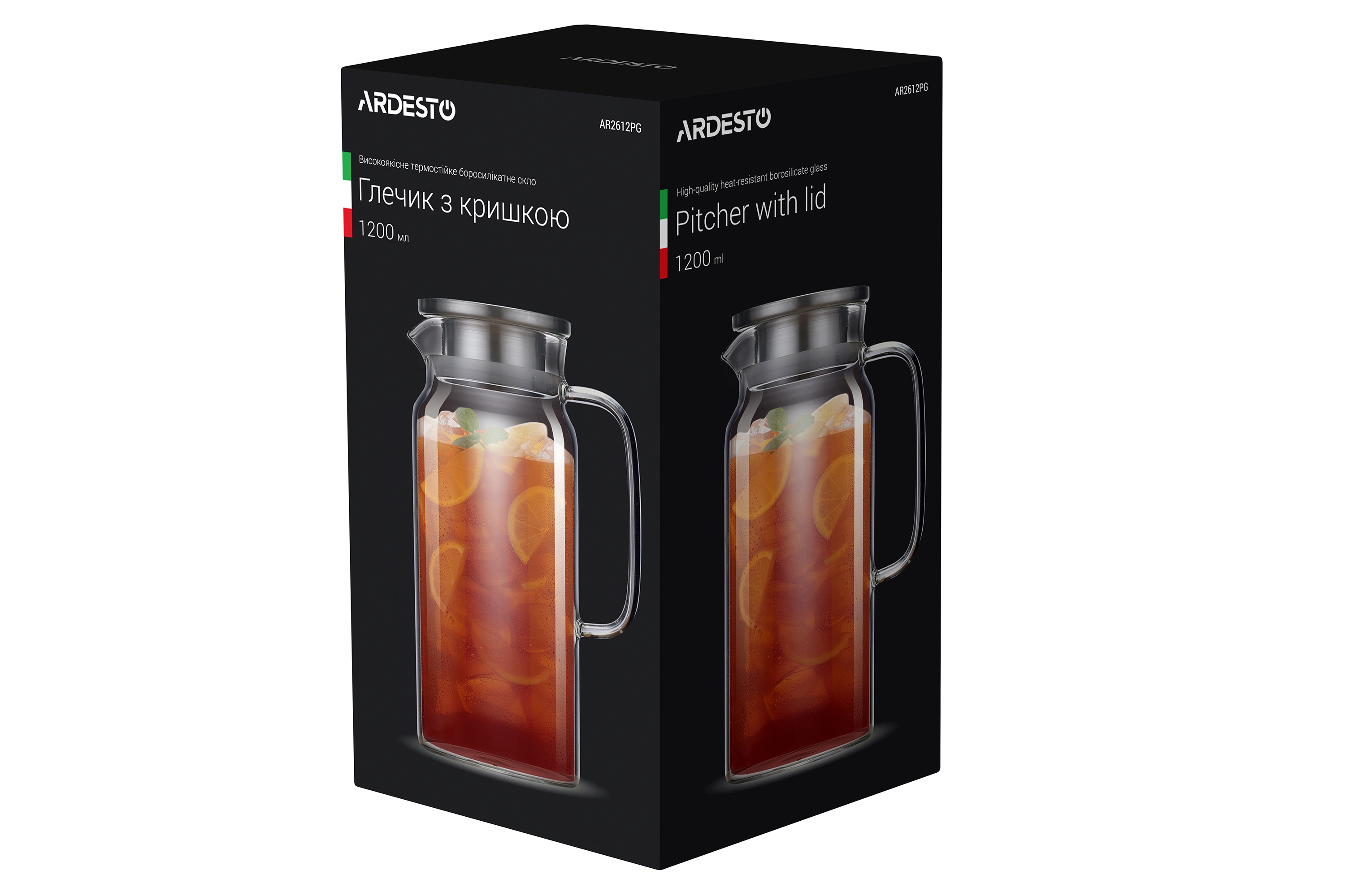 Глечик з кришкою Ardesto, 1200мл, боросилікатне скло, нержавіюча сталь, прозорий - 2