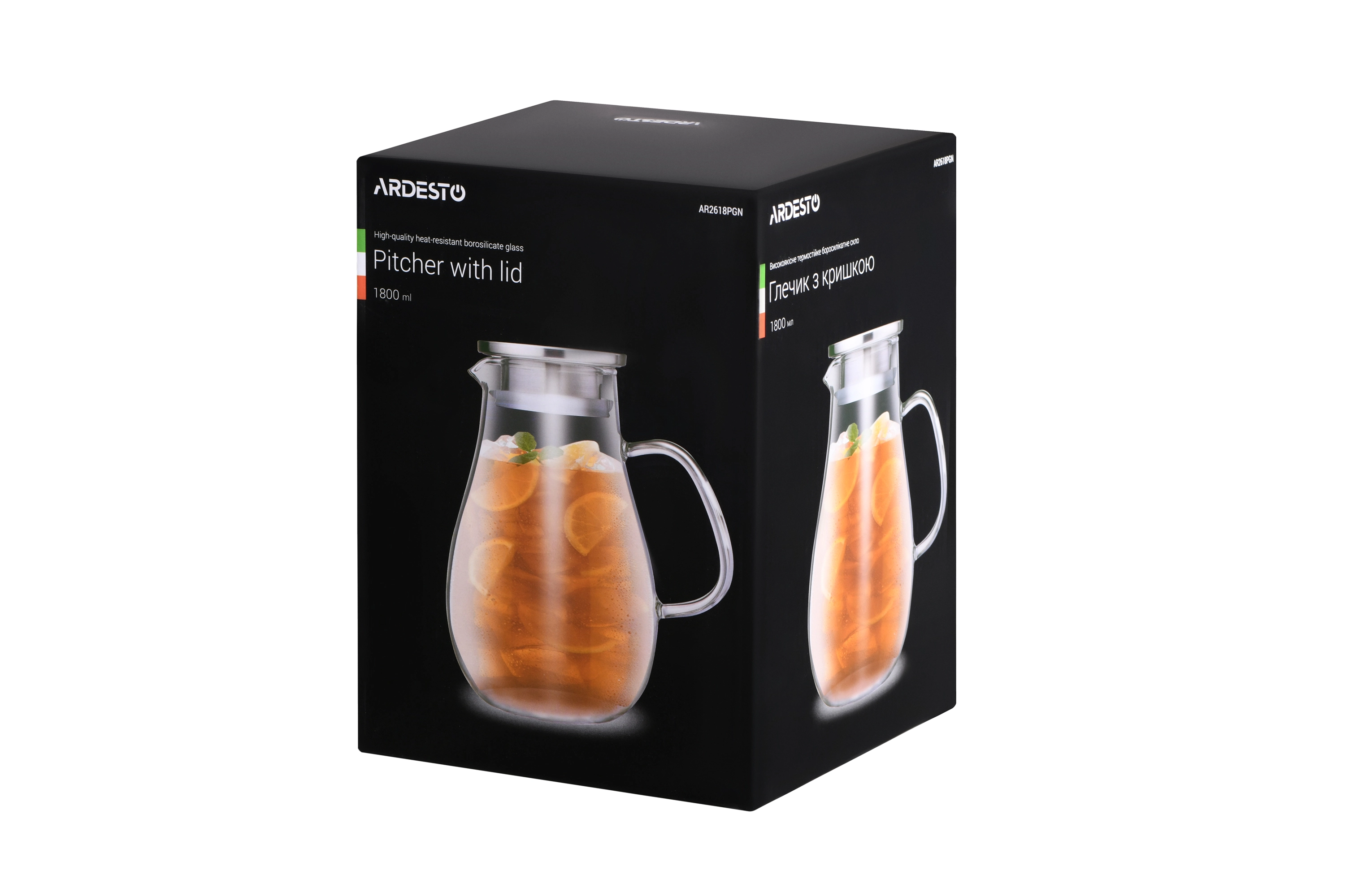 Глечик з кришкою Ardesto, 1800мл, боросилікатне скло, нержавіюча сталь, прозорий - 2