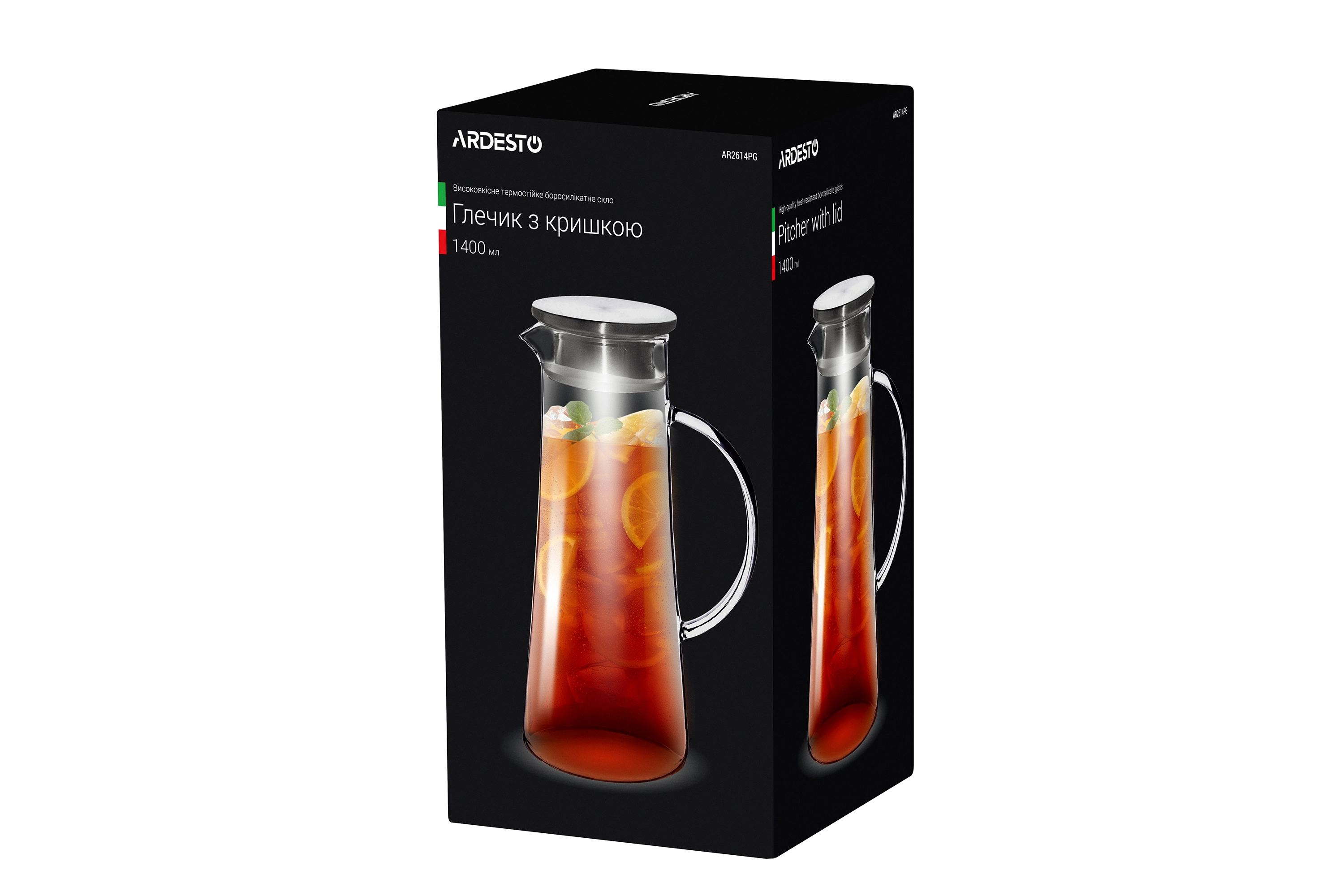 Глечик з кришкою Ardesto, 1400мл, боросилікатне скло, нержавіюча сталь, прозорий - 2