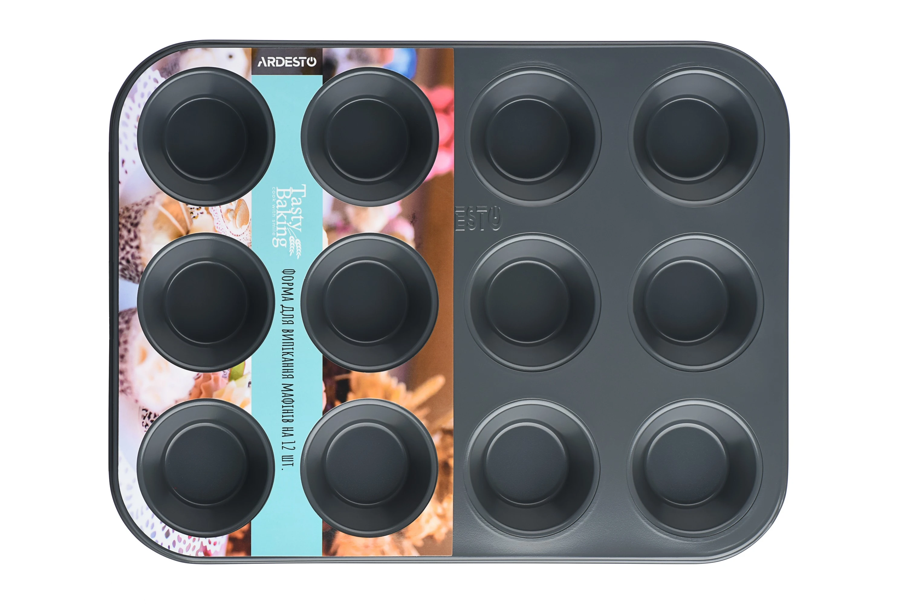 Форма для випікання мафінів Ardesto Tasty baking, 35х26.5х3см, 12шт, вуглецева сталь, сіро-блакитний - 3
