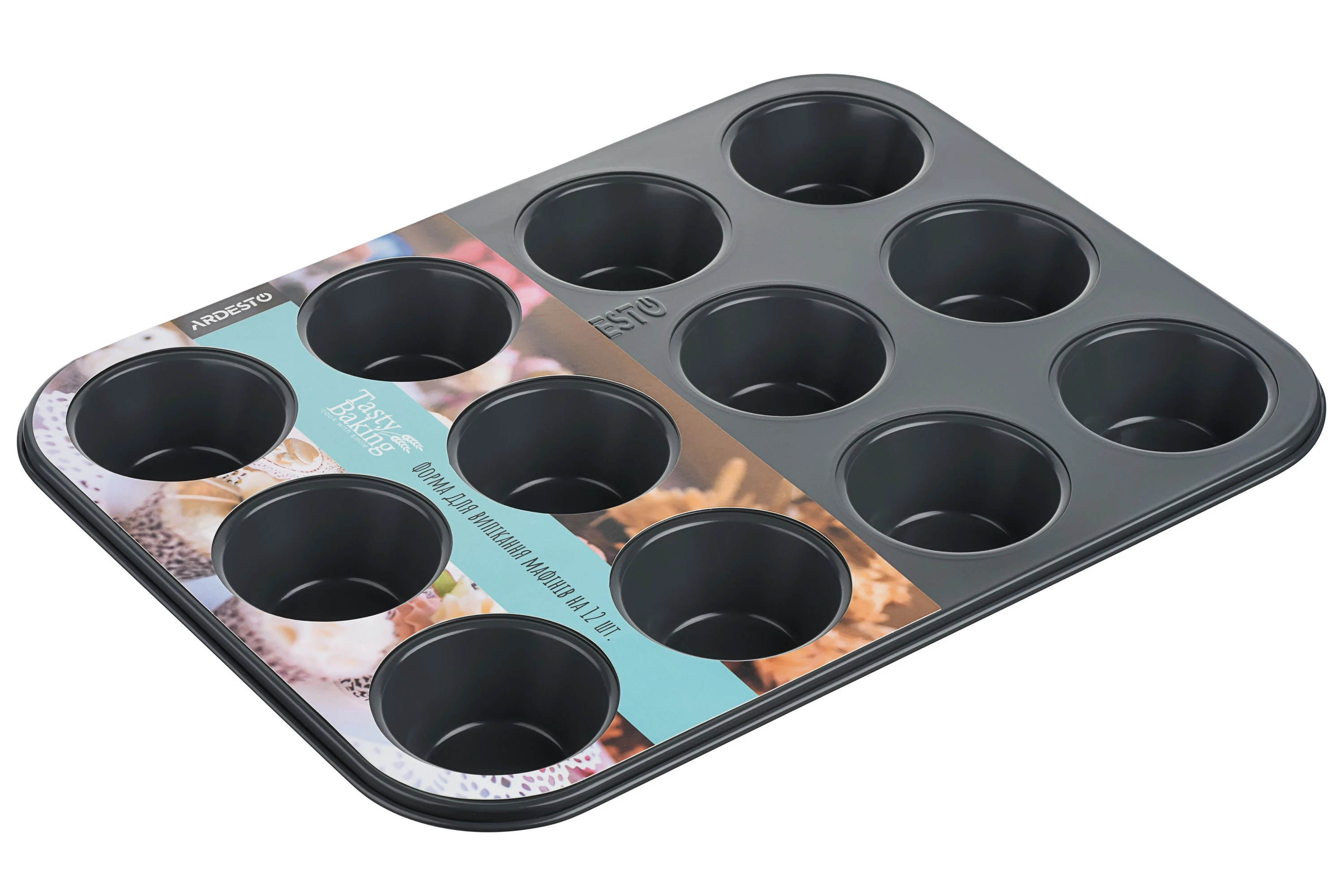 Форма для випікання мафінів Ardesto Tasty baking, 35х26.5х3см, 12шт, вуглецева сталь, сіро-блакитний - 2