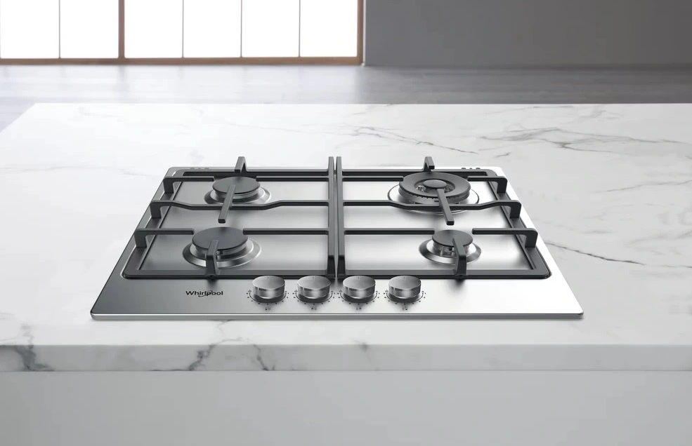 Варильна поверхня Whirlpool газова, 60см, чавун, конфорка з подвійним рядом полум'я, нерж - 2