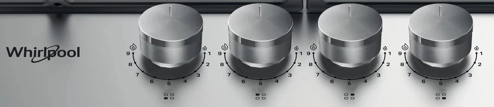 Варильна поверхня Whirlpool газова, 60см, чавун, конфорка з подвійним рядом полум'я, нерж - 4