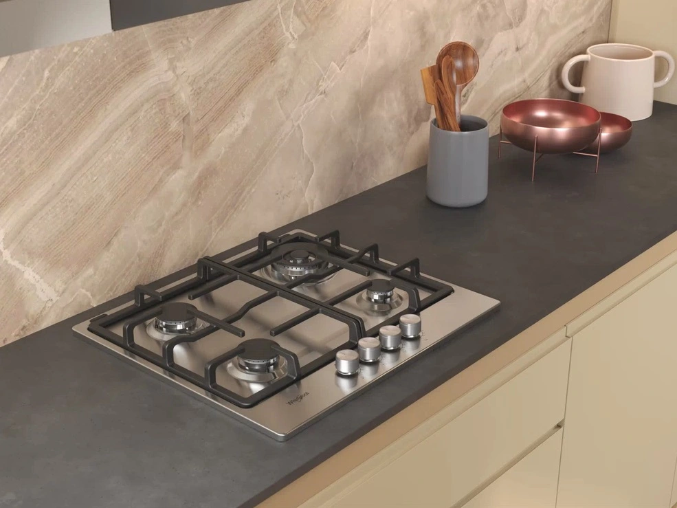 Варильна поверхня Whirlpool газова, 60см, чавун, конфорка з подвійним рядом полум'я, нерж - 8