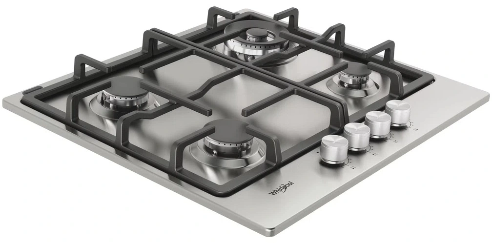 Варильна поверхня Whirlpool газова, 60см, чавун, конфорка з подвійним рядом полум'я, нерж - 3
