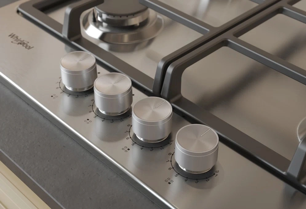 Варильна поверхня Whirlpool газова, 60см, чавун, конфорка з подвійним рядом полум'я, нерж - 7