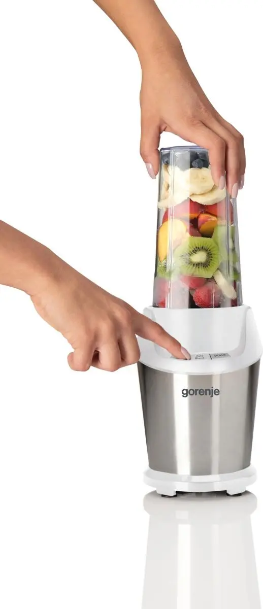 Блендер Gorenje стаціонарний 1000Вт, чаша-750мл, подрібнювач, білий-нерж - 2
