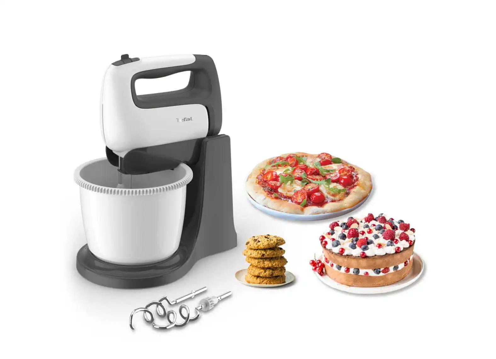 Міксер Tefal стаціонарний  Prep'Mix+ Standbowl 500Вт, насадки-4, чаша-пластик, 2.5л, турборежим, біл - 2