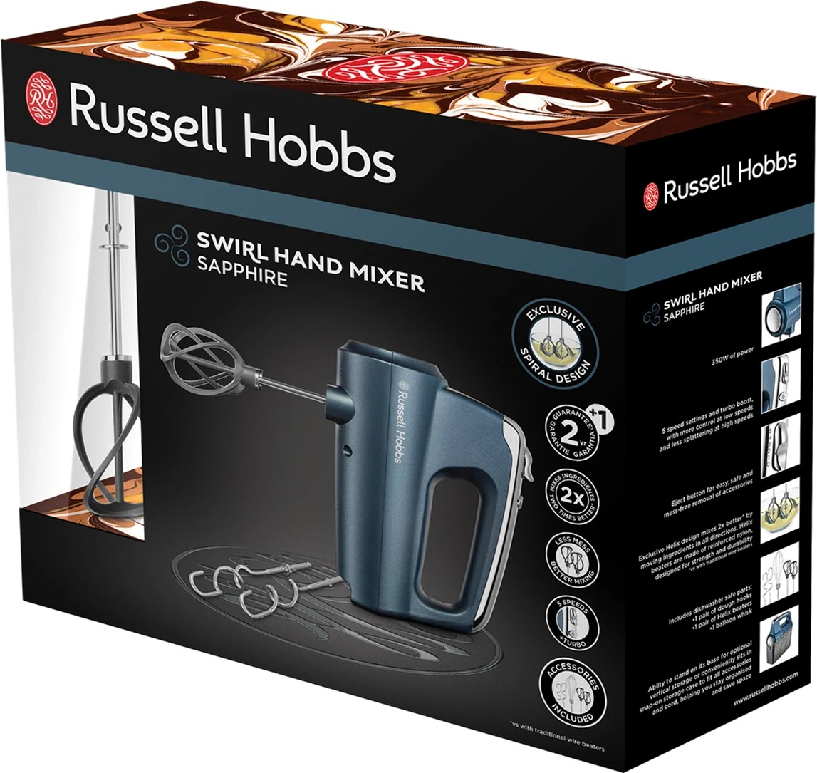 Міксер Russell Hobbs ручний Sapphire, 350Вт, насадки-4, турборежим, синій - 7
