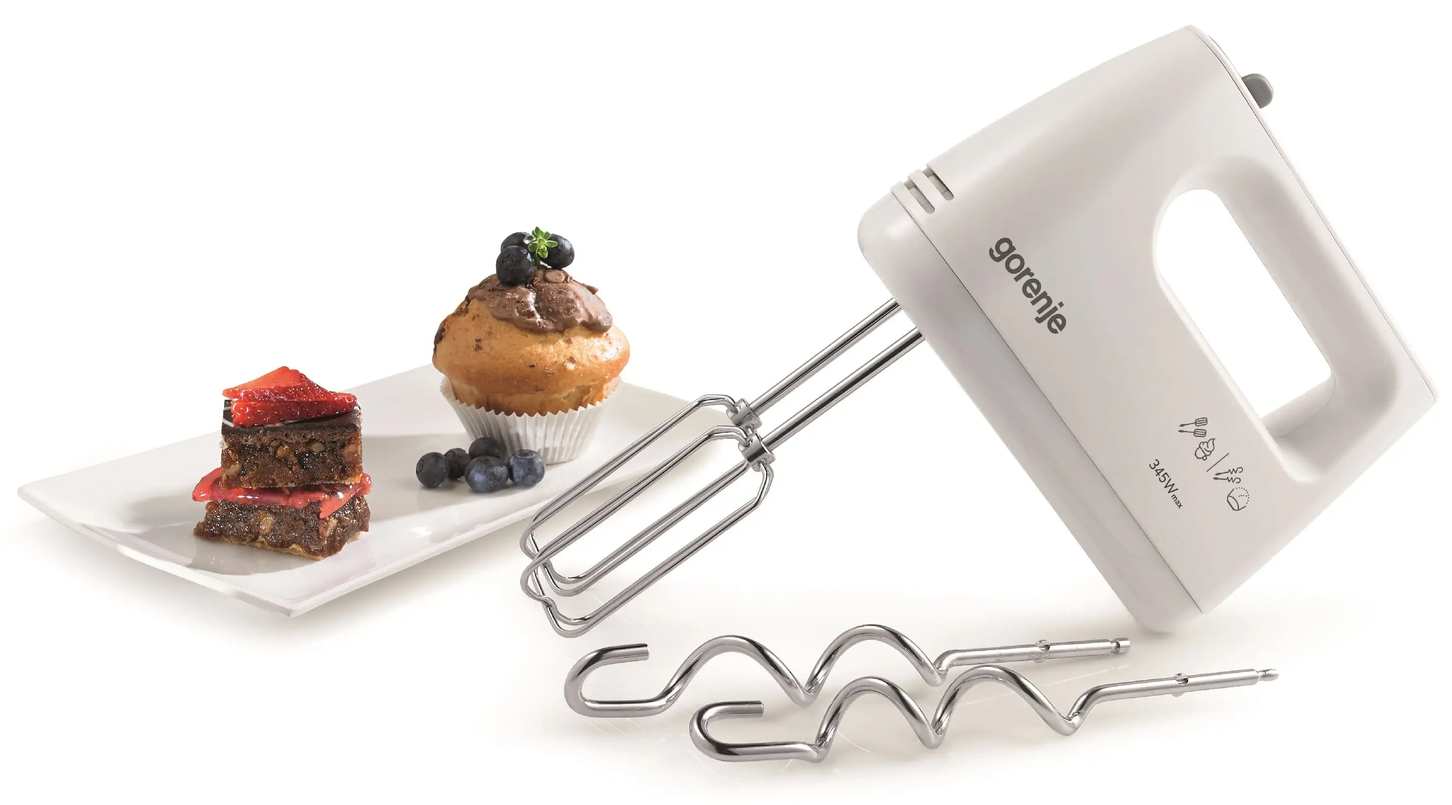 Міксер Gorenje ручний 345Вт, насадки-4, турборежим, білий - 2