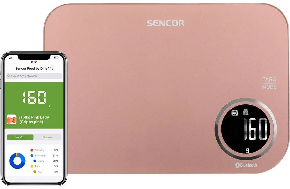 Ваги Sencor кухонні, 5кг, підключення до смартфону, AAAx2, пластик, рожевий - 2