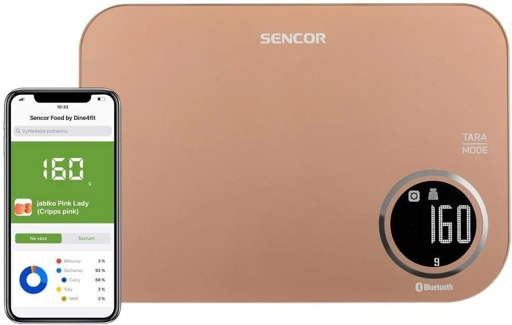 Ваги Sencor кухонні, 5кг, підключення до смартфону, AAAx2 , пластик, золотий - 4