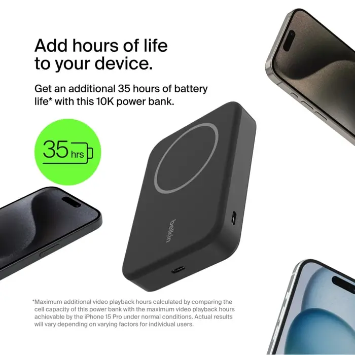Акумулятор портативний літій-іонний Power Bank Belkin 10000мА·год, 15Вт, MagSafe Qi2, чорний - 2