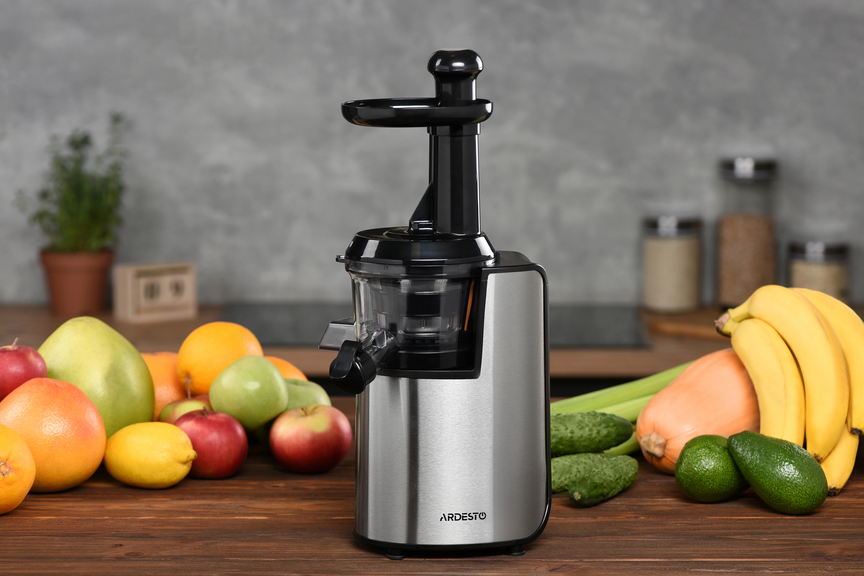 Соковитискач Ardesto шнековий 200Вт, чаша-0.6л, жмих-0.6л, пластик/метал, сріблясто-чорний - 2