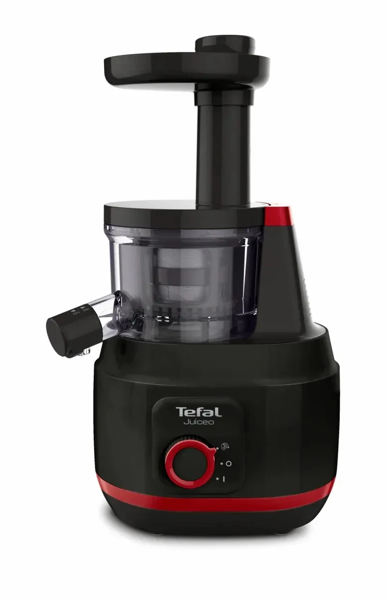 Соковитискач Tefal Juiceo шнековий 150Вт, чаша-0.8л, жмих-0.8л, насадка для цитрусових, пластик, чер