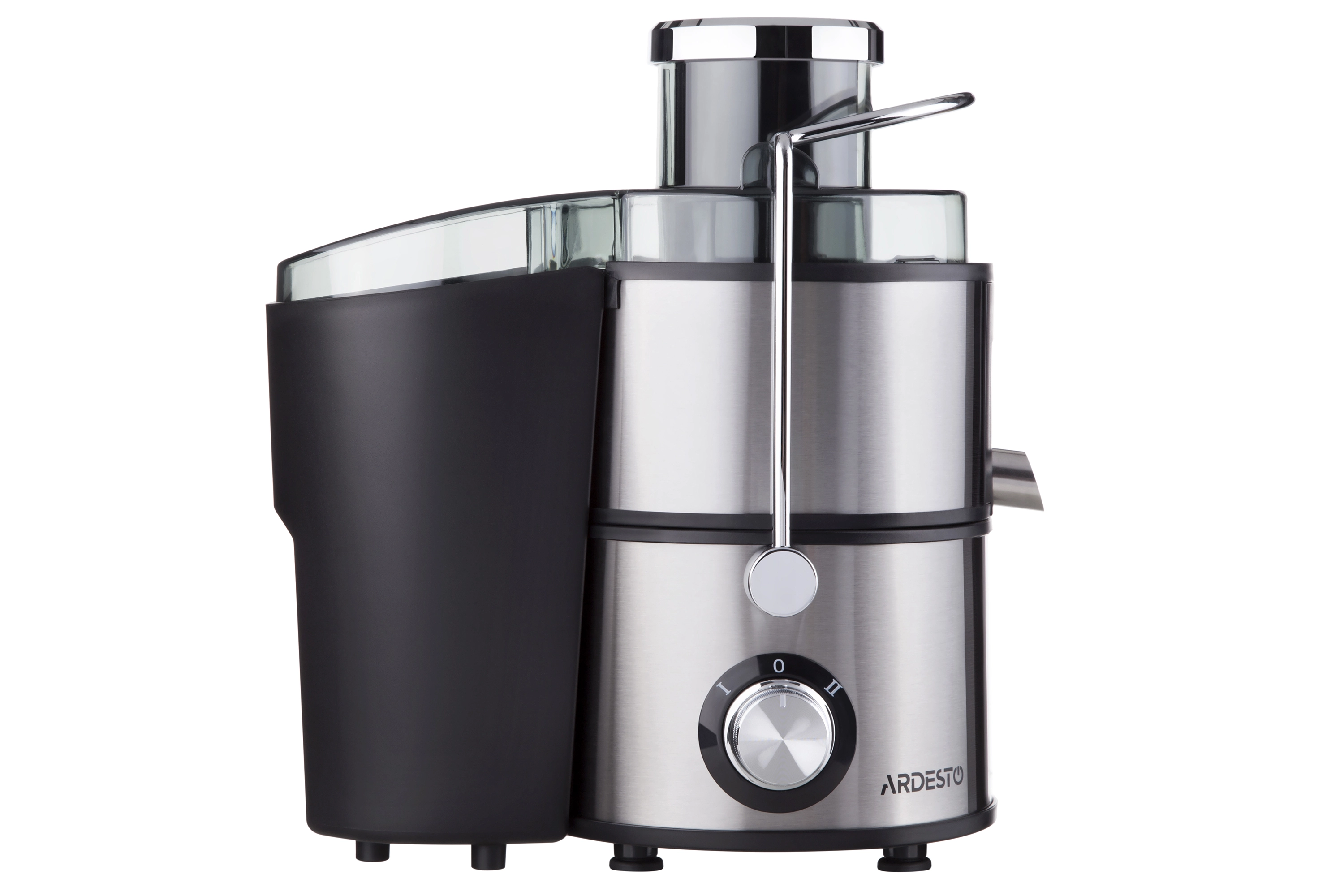 Соковитискач Ardesto відцентрований 1000Вт, чаша-0.5л, жмих-1.5л, пластик/метал, сріблясто-чорний