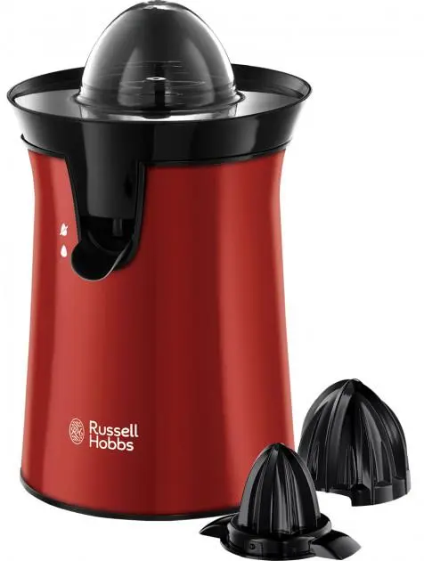 Соковитискач Russell Hobbs Colours Plus цитрус-прес 600Вт, 2 насадки в комплекті, пластик, червоний