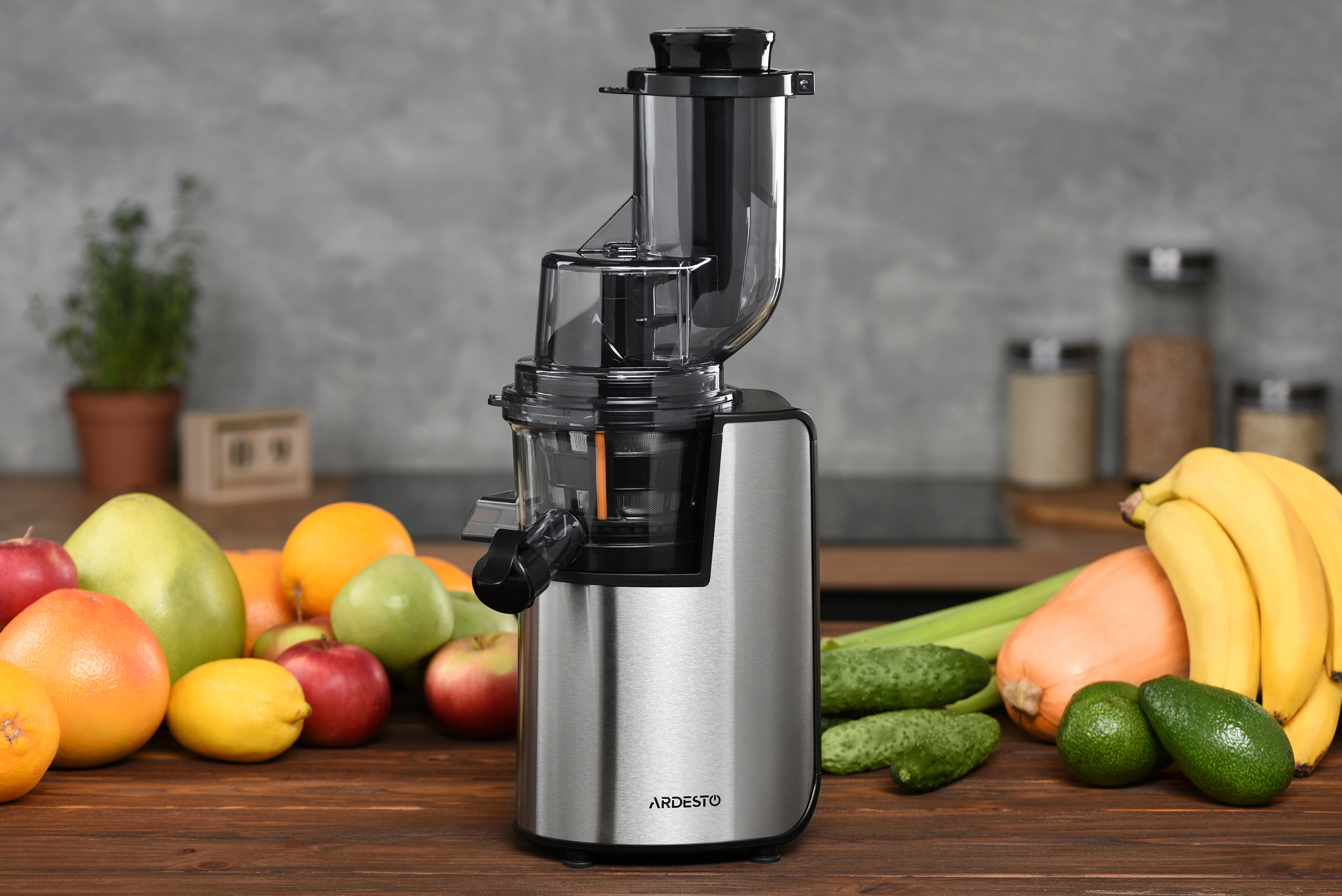 Соковитискач Ardesto шнековий 200Вт, чаша-0.6л, жмих-0.6л, пластик/метал, сріблясто-чорний - 2