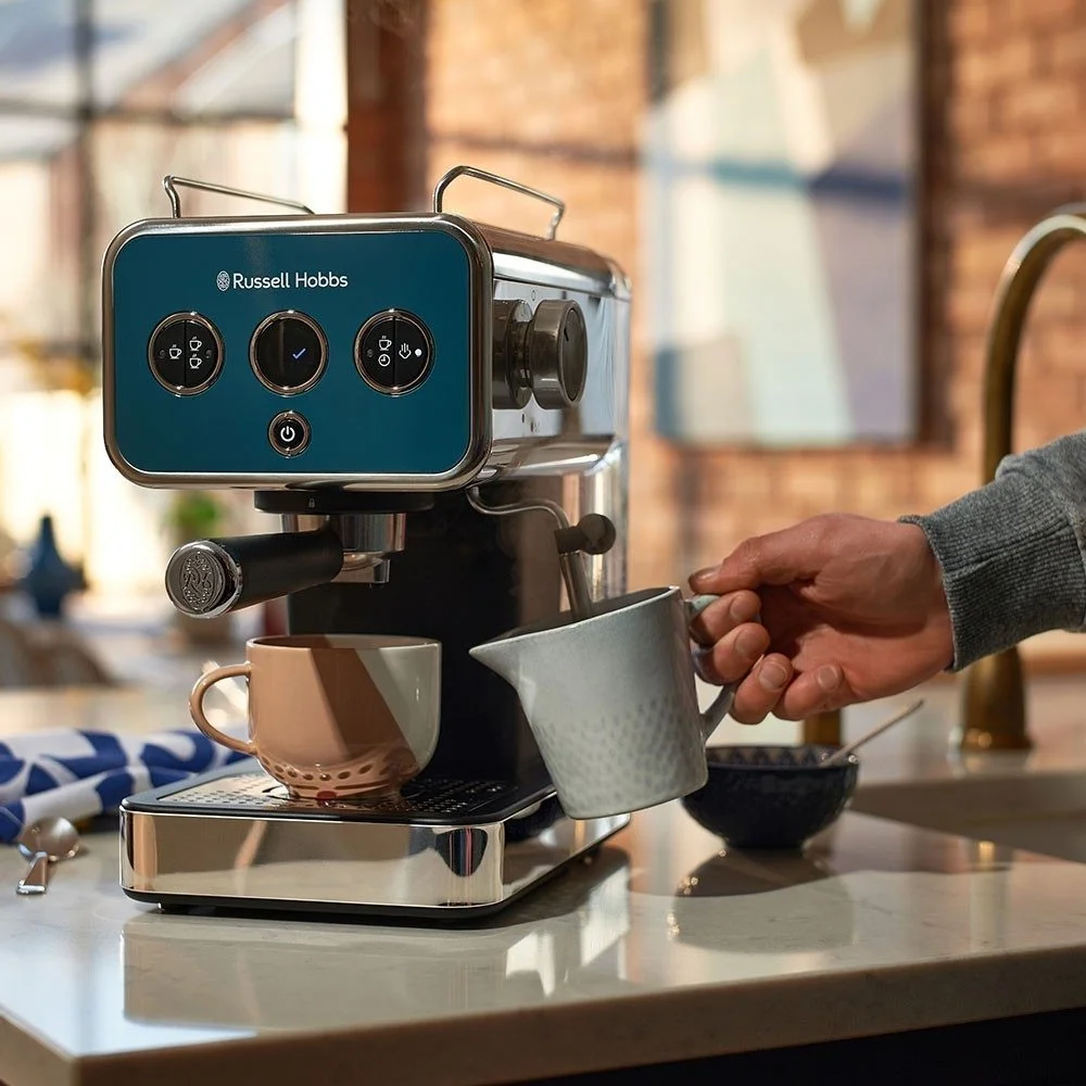 Кавоварка Russell Hobbs ріжкова Distinctions Ocean 1.1л, мелена + чалди, синьо-сріблястий - 2