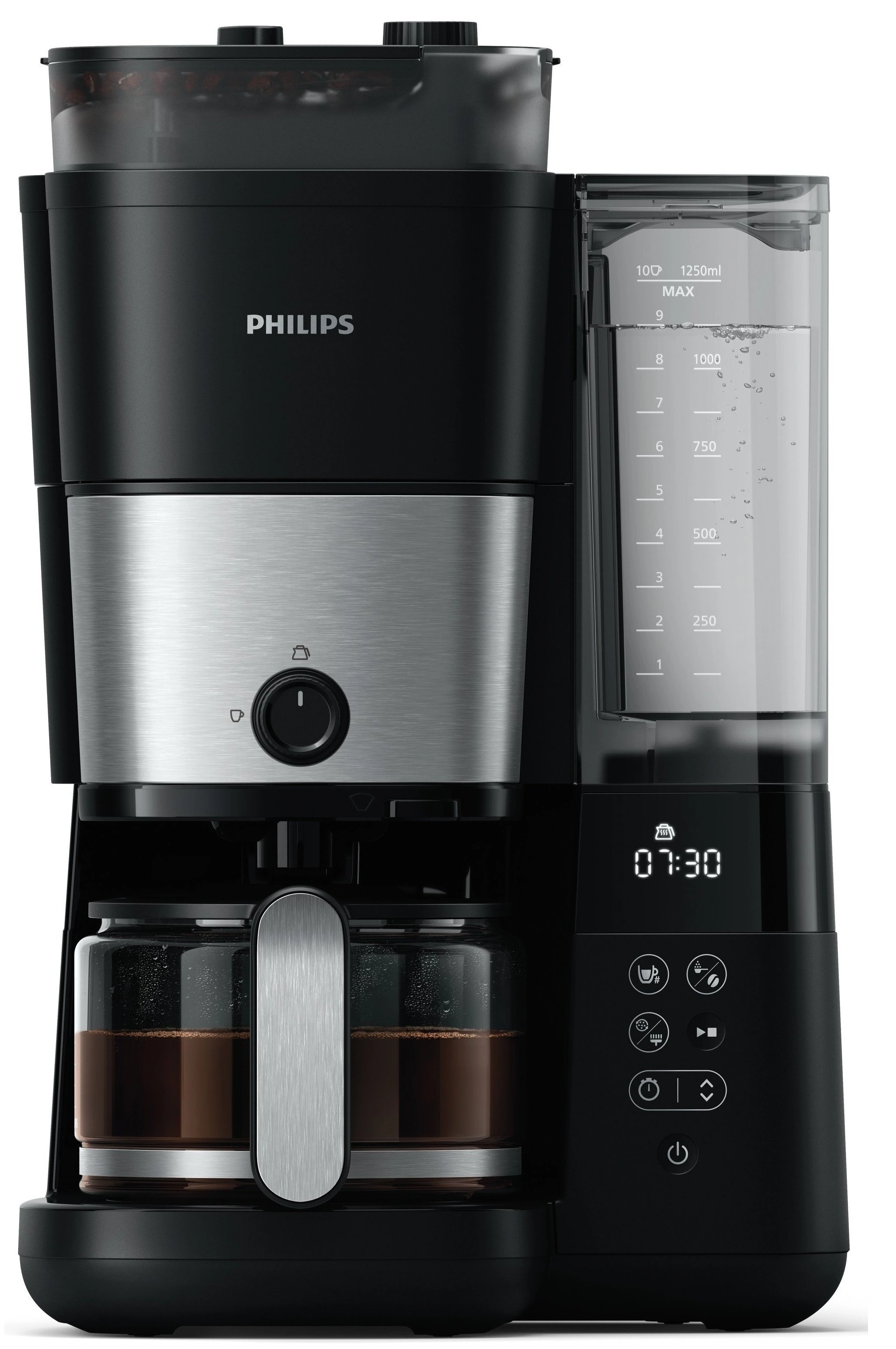 Кавоварка Philips крапельна All-in-1 Brew 1.25л, зерно + мелена, дисплей, підігрів кавника, кавомолк