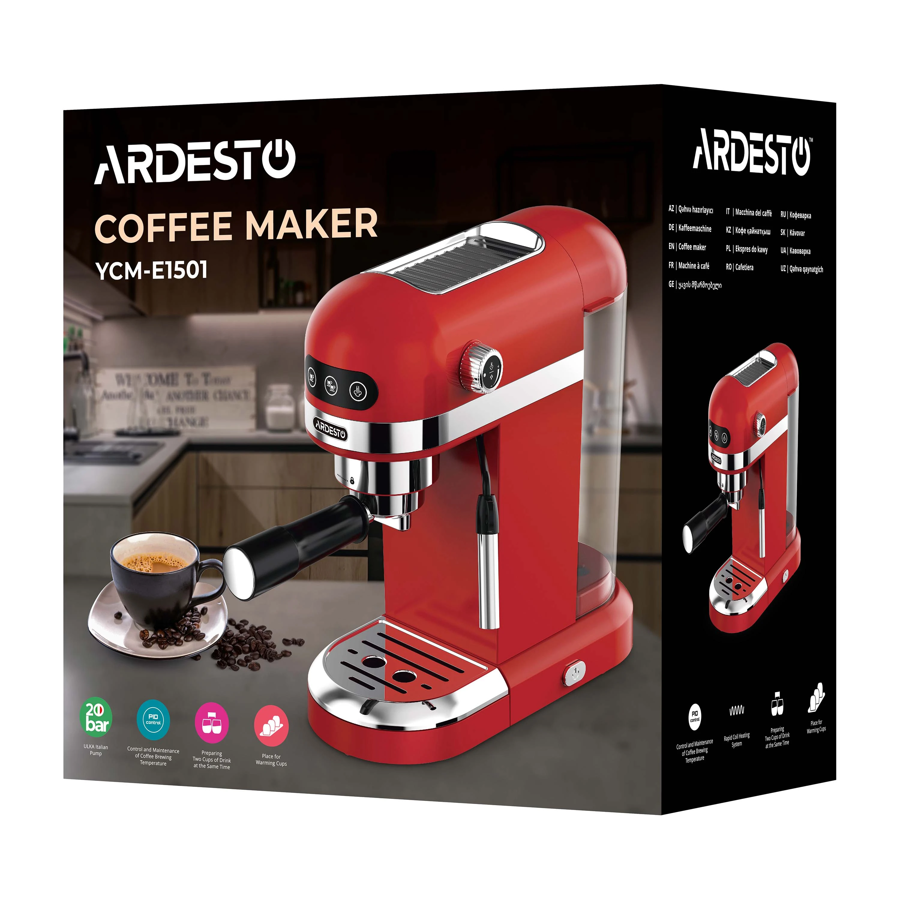 Кавоварка Ardesto ріжкова 1.4л, мелена, ручний капучинатор, підігрів чашок, червоний - 29