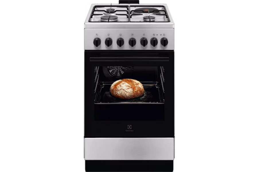 Плита Electrolux комбинированная 3 газ + 1 электро, 57л, 50x60см, конвекция, нерж