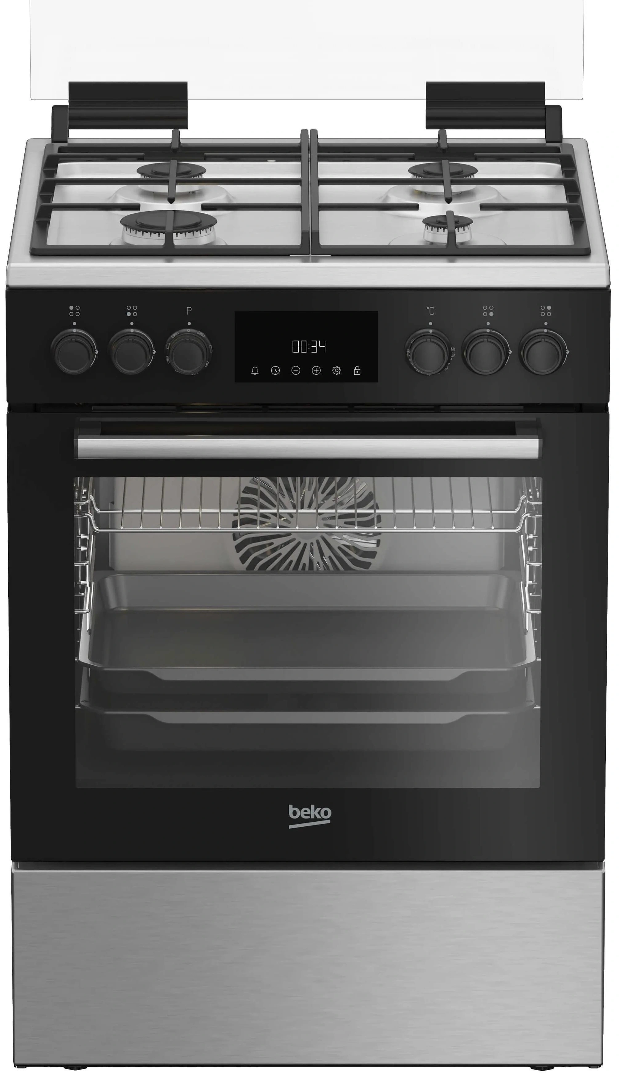 Плита Beko комбинированная, 72л, 60x60см, дисплей, конвекция, чугун, черный