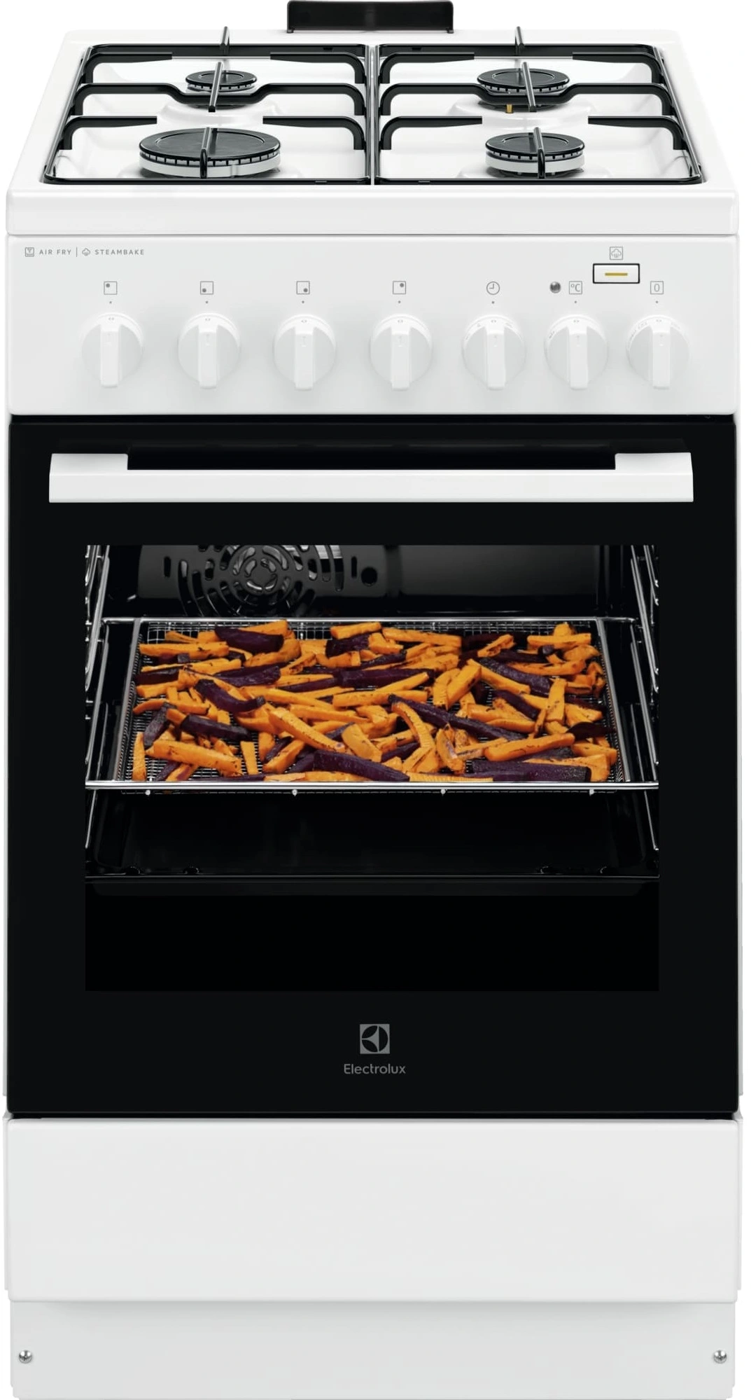 Плита Electrolux комбинированная, 58л, 50x60см, конвекция, пар, белый