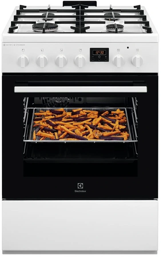 Плита Electrolux комбинированная, 58л, 60x60см, дисплей, конвекция, чугун, пар, белый