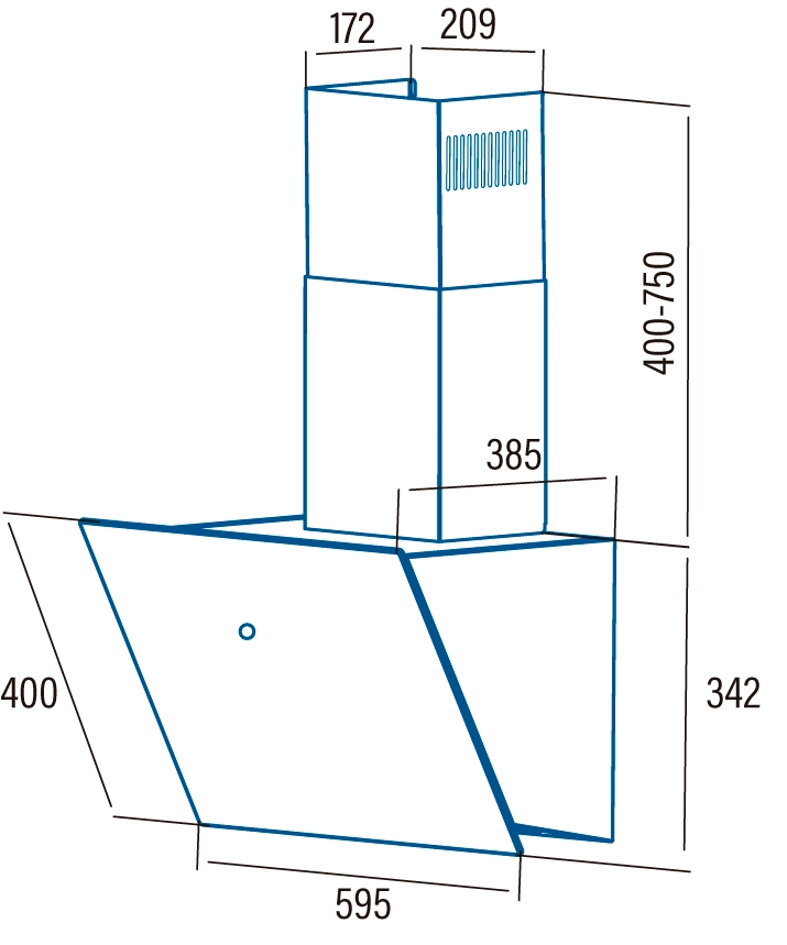 Вытяжка Cata наклонная, 60см, 832м.куб/ч, Lena 600 xgbk, черный - 2