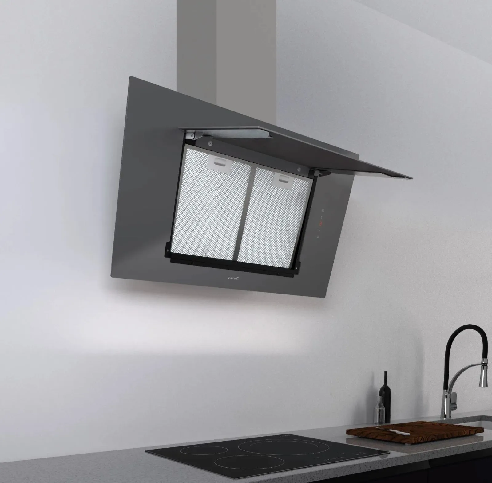 Вытяжка наклонная Cata, 80см, 1350м.куб/ч, Thalassa 800 xggr, серый - 2