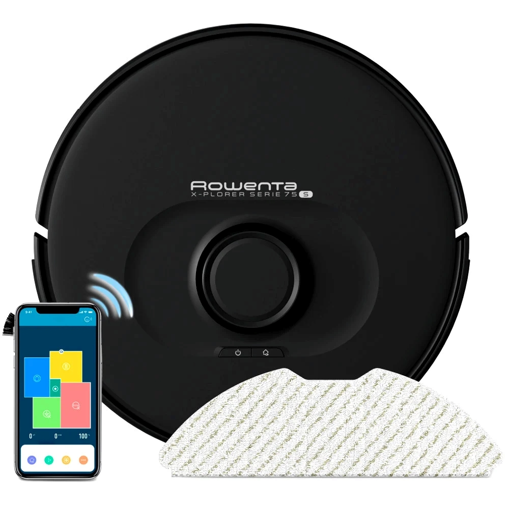 Робот-пилосос Rowenta X-Plorer Serie 75 S, h=9,5см, вологе прибирання, контейнер -0,4л, вода -0,3л,