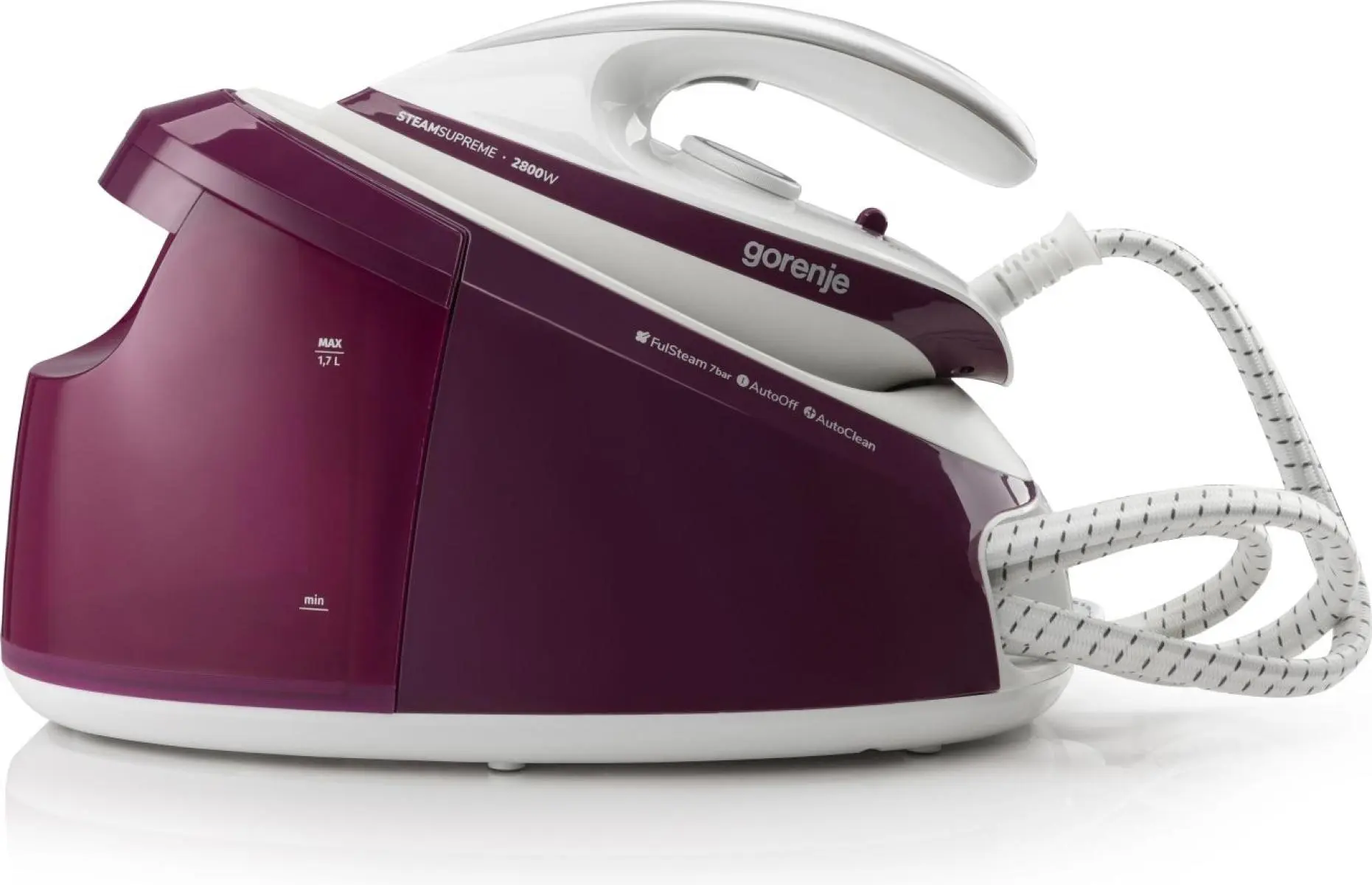 Праска-парогенератор Gorenje, 2800Вт, 1700мл, паровий удар -140гр, мех,упр, керамічна підошва, бордо - 2