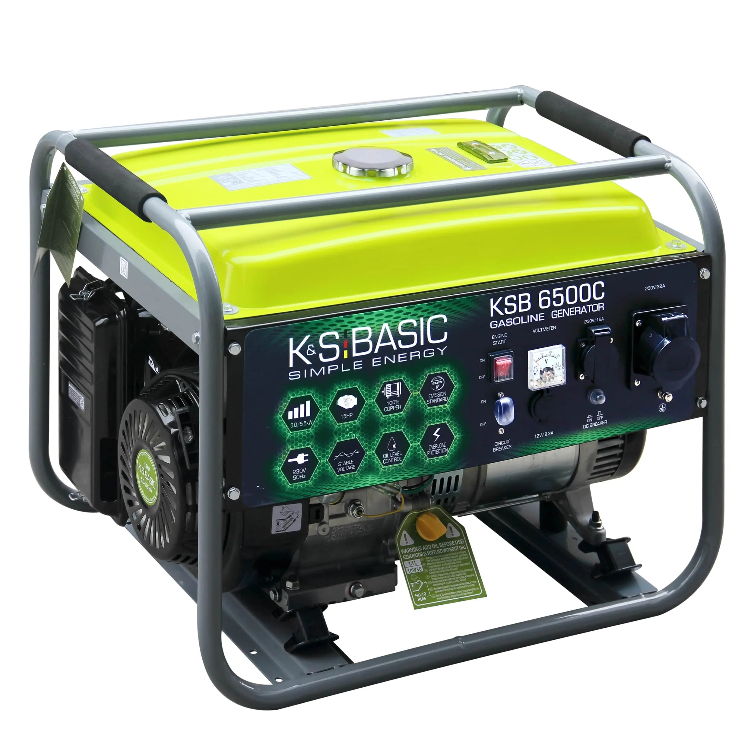 Генератор бензиновий Konner&Sohnen  Basic  KSB 6500C, 230В, 5.5кВт, ручний запуск, 66.6кг - 2