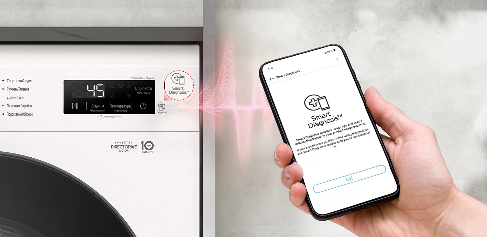 Пральна машина LG фронтальна, 7кг, 1200, A+++, 44см, дисплей, пара, інвертор, білий - 5