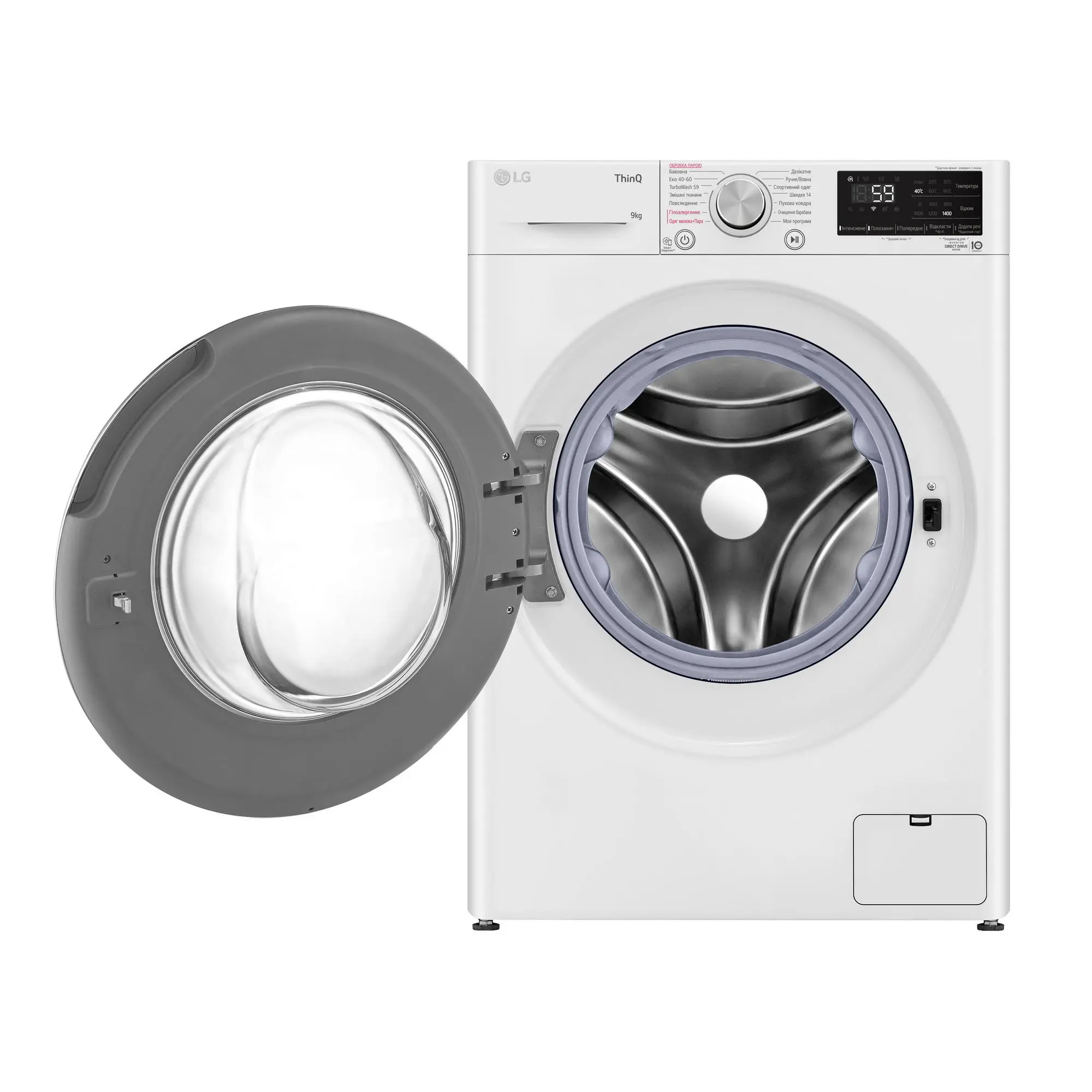 Пральна машина LG фронтальна, 9кг, 1400, A+++, 57см, дисплей, пара, інвертор, білий - 3