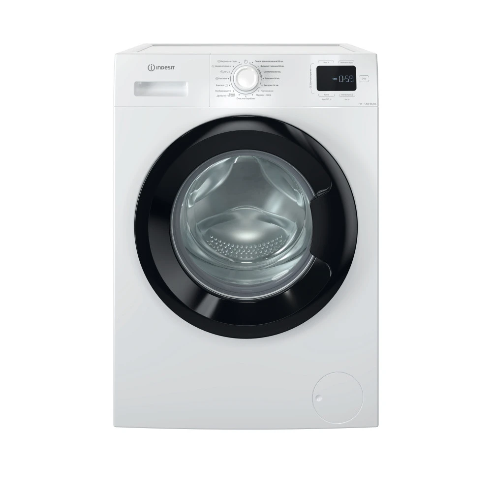Пральна машина Indesit фронтальна, 7кг, 1200, A+++, 49.6см, дисплей, пара, інвертор, люк чорний, біл